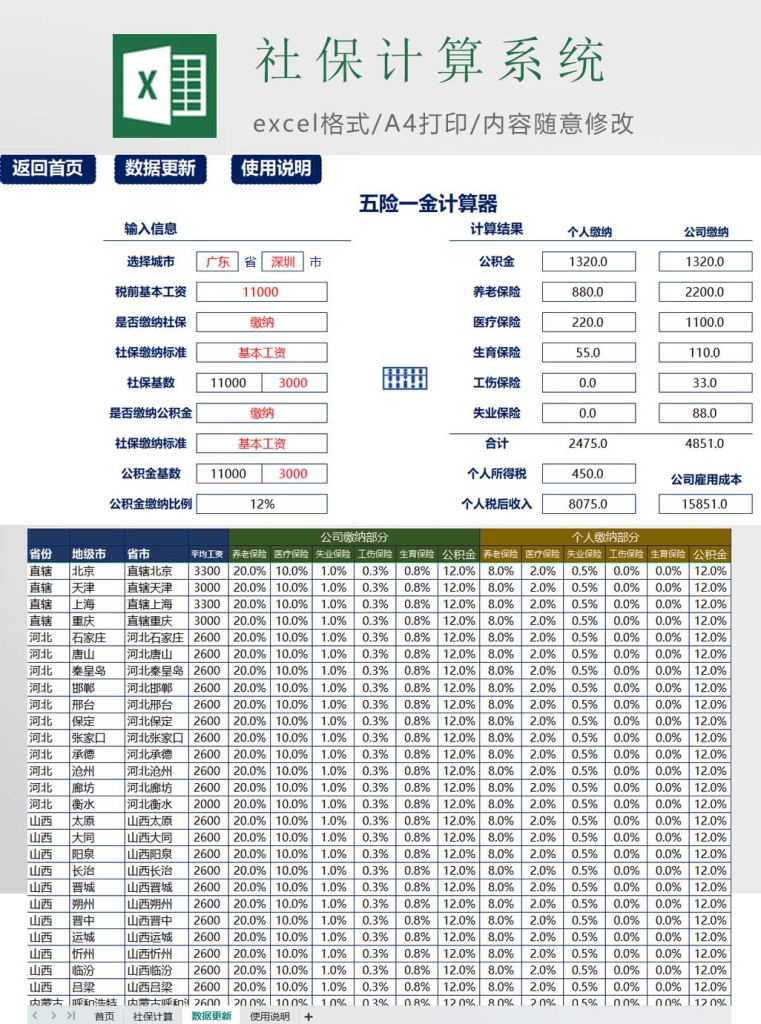 参保金额社保计算系统excel模板【7】
